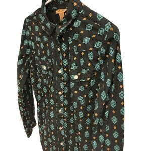 Vintage Wrangler Black Western Snap Shirt - Aztec/Navajo Print